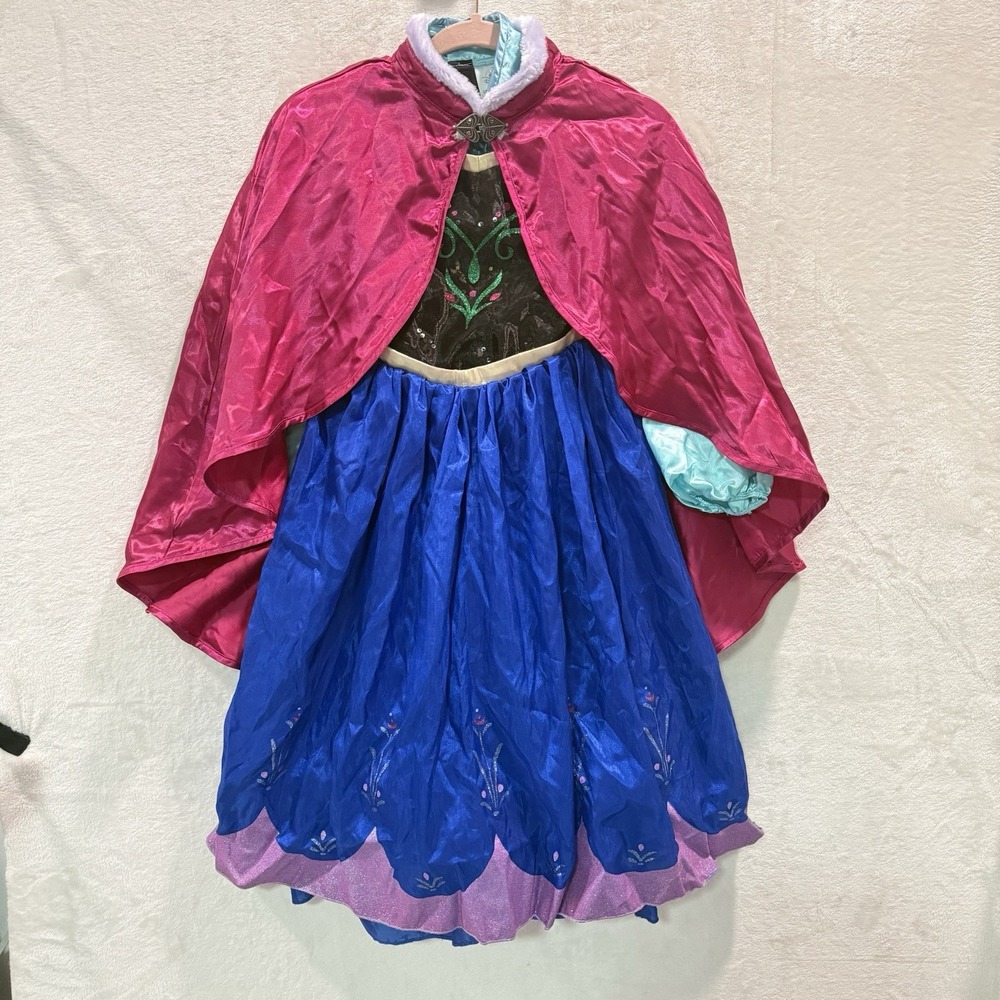 Disney Frozen Princess Anna Costume Dress and Cape Girls Size 9/10 Blue and Pink